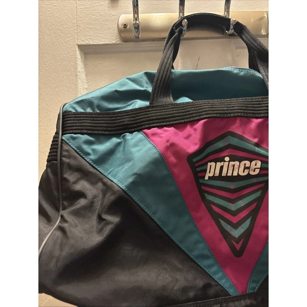 Vintage 90s PRINCE Tennis Bag Cross Sports Gym Duffle Greenish Teal And Fuschia